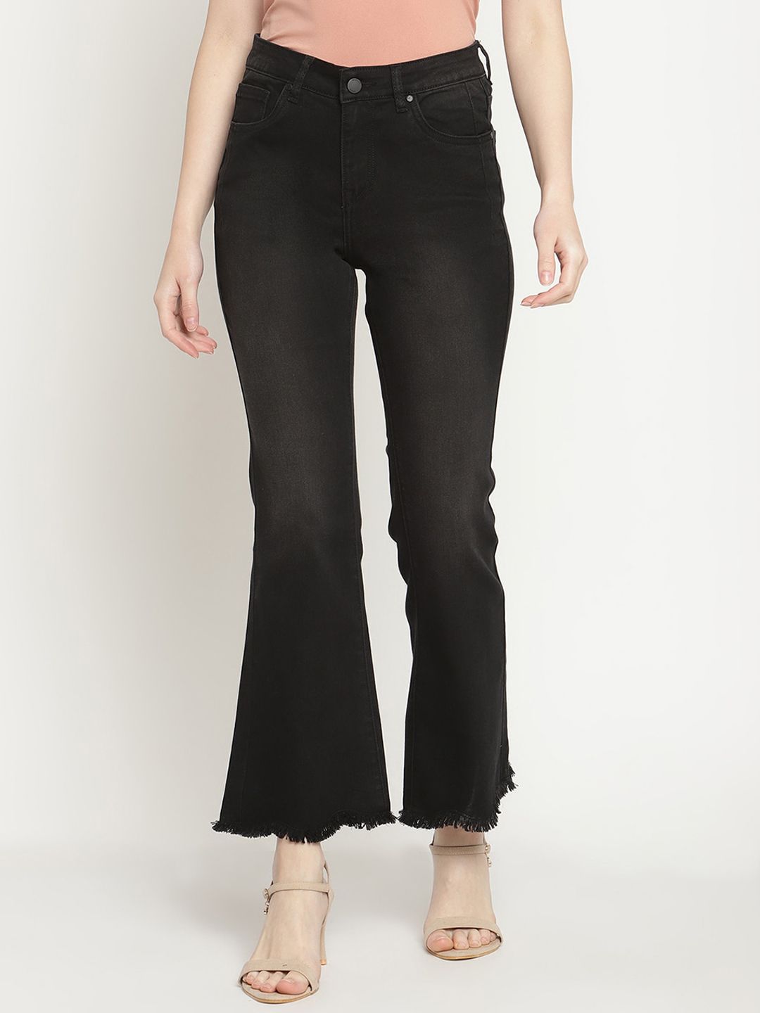 Madame Women Black Flared Jeans Price in India