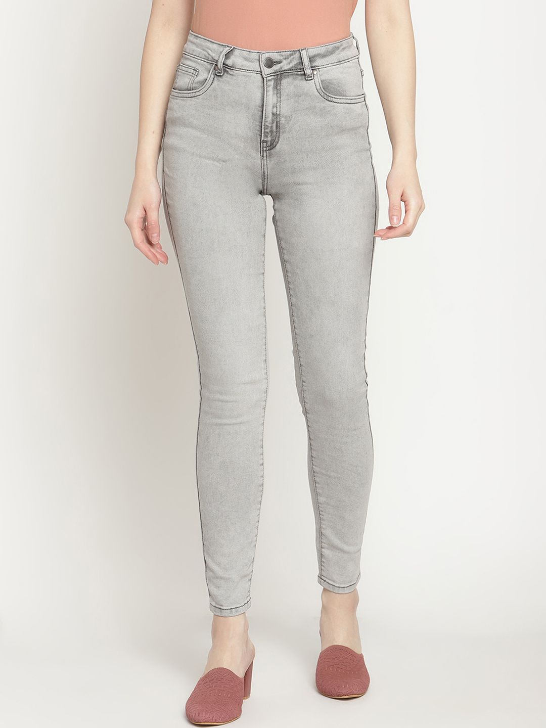 Madame Women Grey Jean Skinny Fit Heavy Fade Jeans Price in India