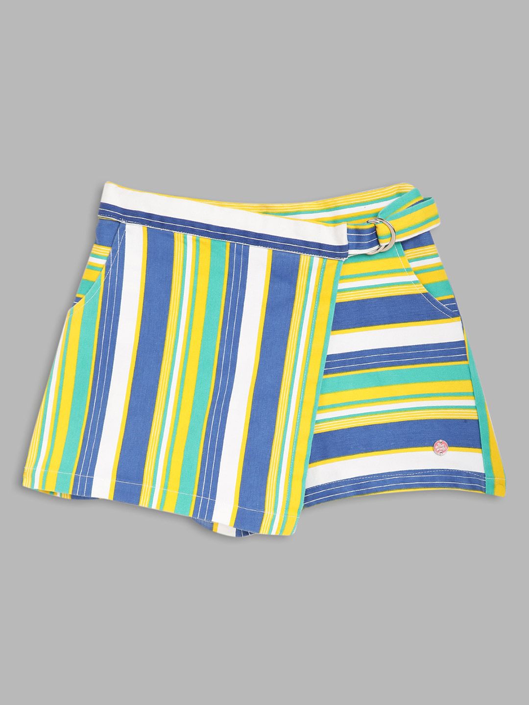 Blue Giraffe Girls Yellow & Blue Striped Pure Cotton Skorts
