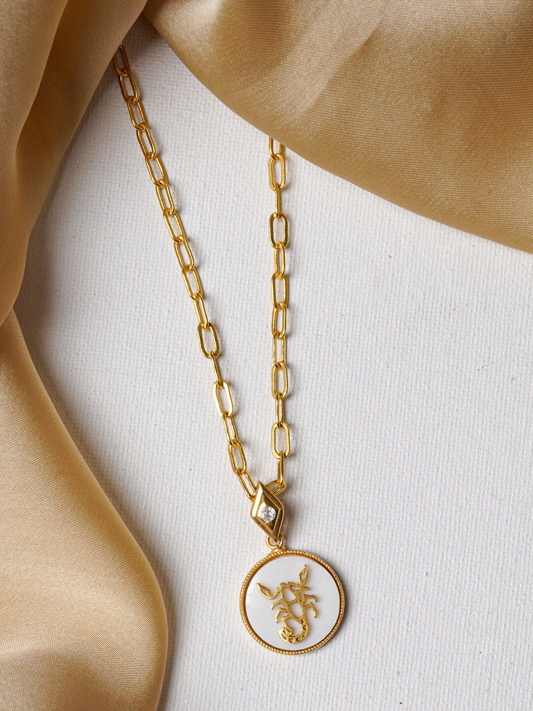 JOKER & WITCH Women 18K Gold-Plated & White Scorpio Zodiac Pendant Necklace Price in India