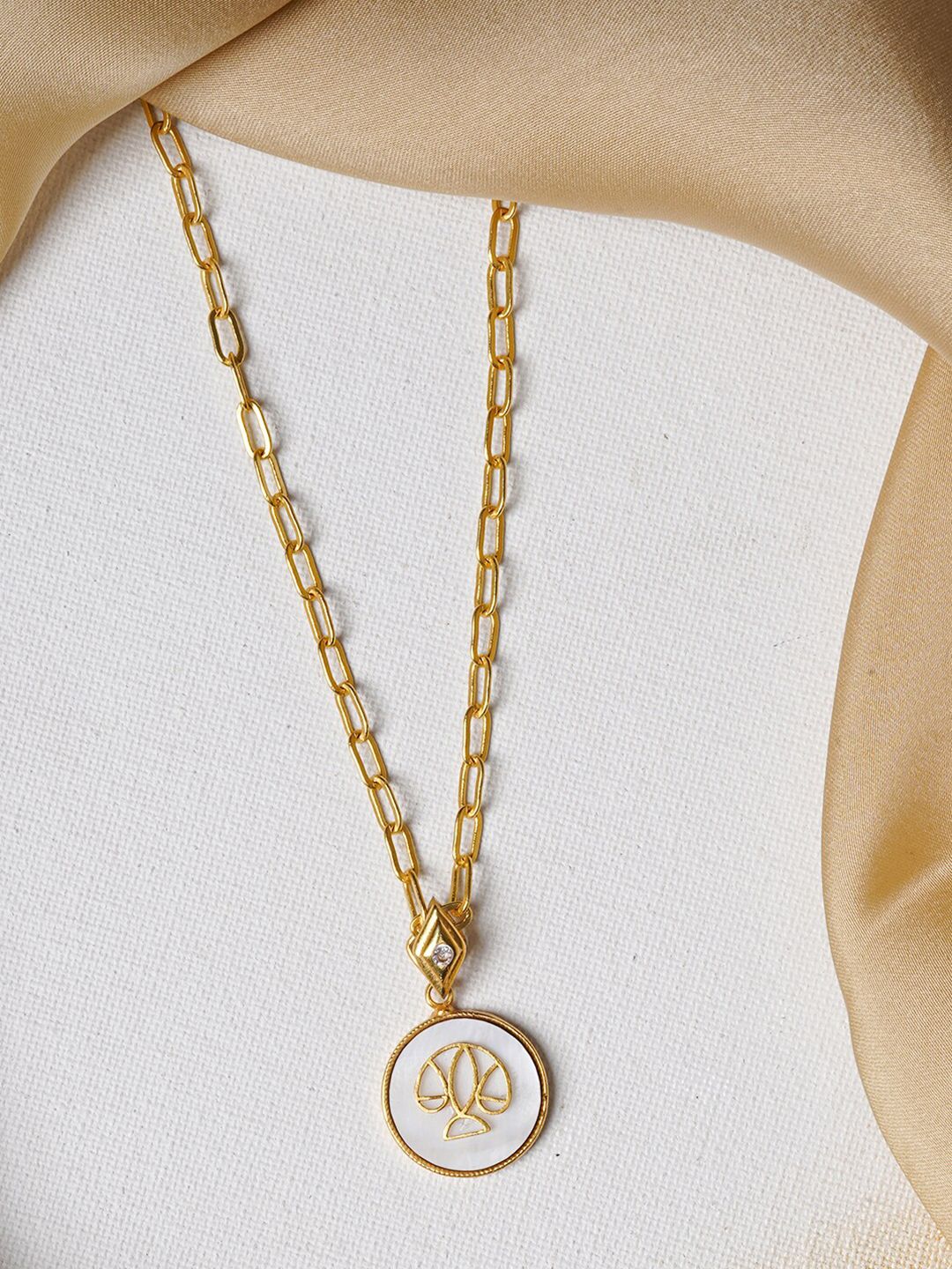 JOKER & WITCH 18K Gold-Plated & White Libra Zodiac Pendant Handcrafted Necklace Price in India