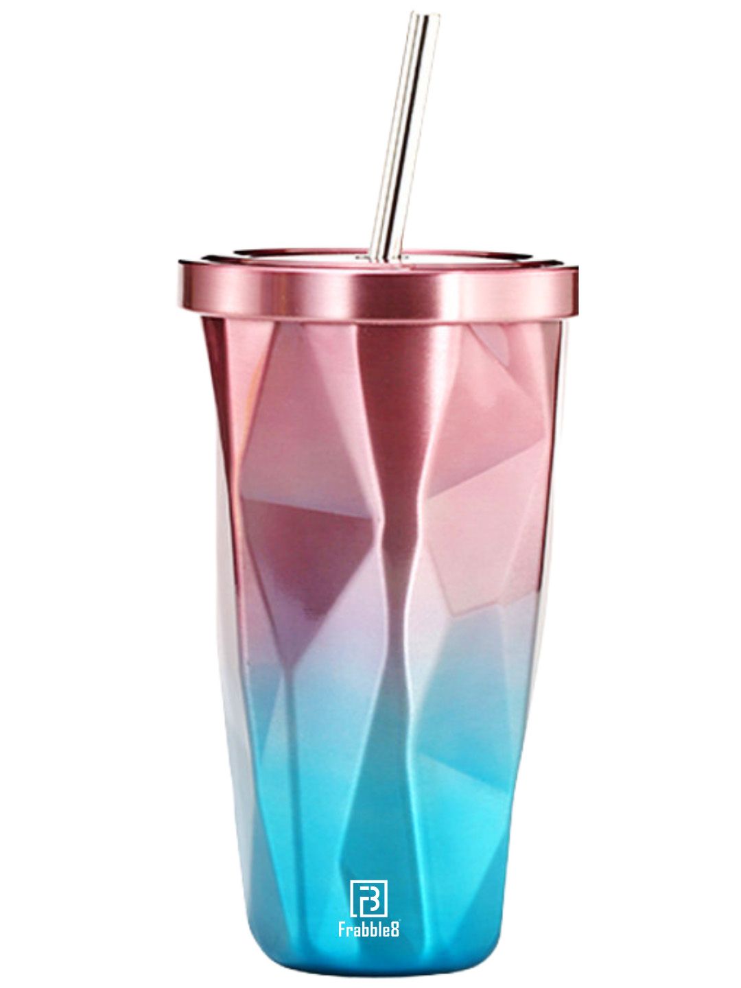 Frabble8 Pink & Blue Vacuum Insulated Stainless Steel Tumbler with Steel Straw 500 ml Price in India