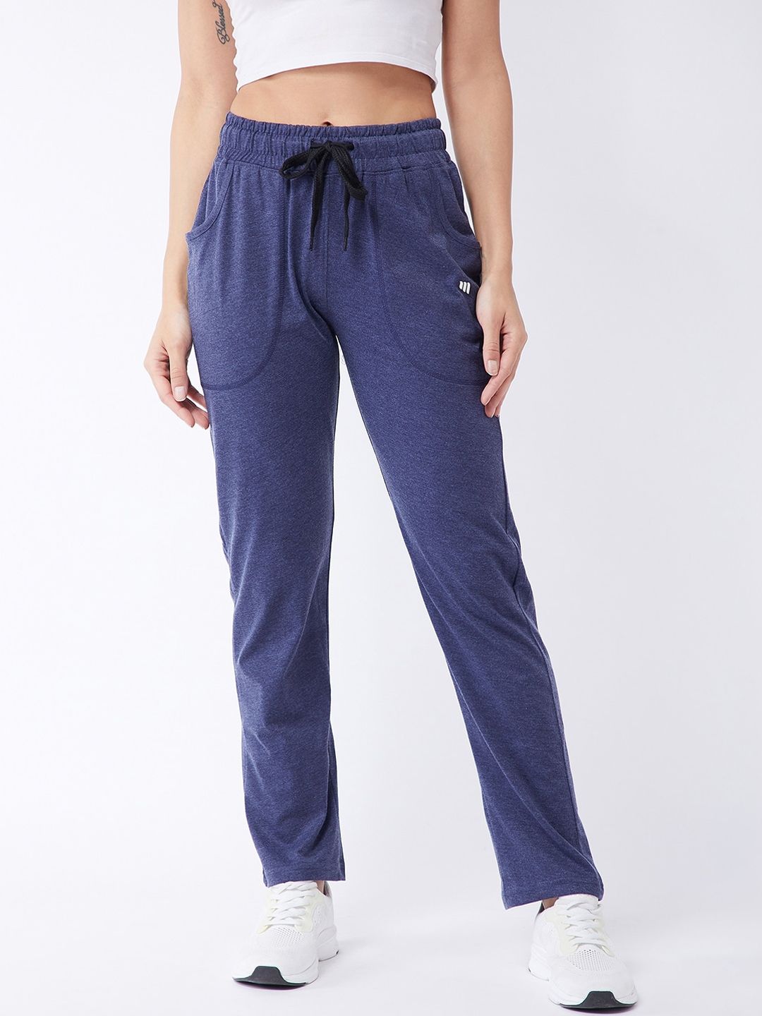 Modeve Women Blue Solid Regular Fit Cotton Track Pant Price in India