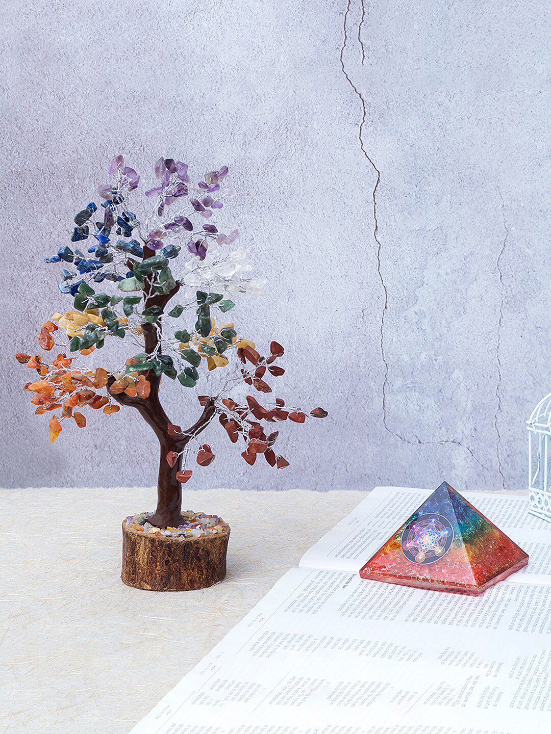 Golden Peacock Multicoloured Crystal Stone-Studded Wish Tree Pyramid Prism Price in India