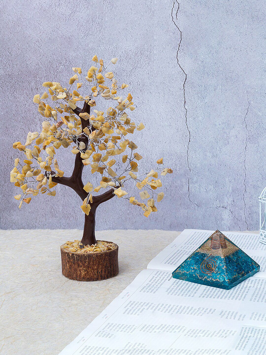 Golden Peacock Yellow & Blue Crystal Stone-Studded Wish Tree Price in India