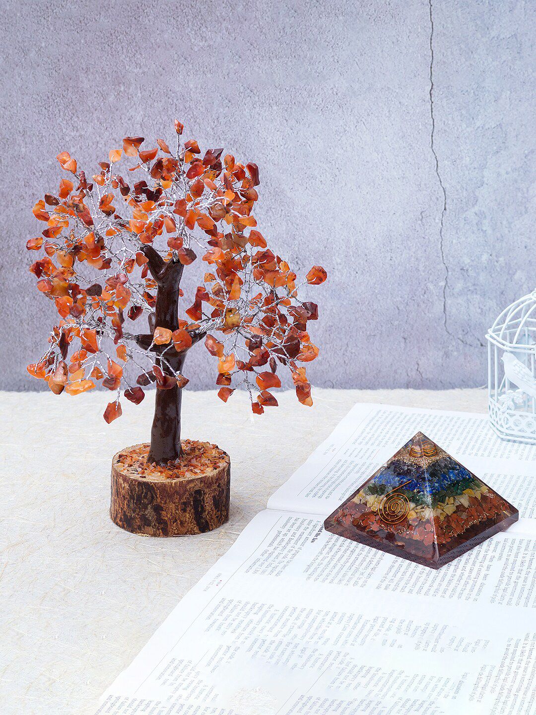 Golden Peacock Brown Wish Tree With Crystal Stone 7 Chakra Pyramid Prism Price in India