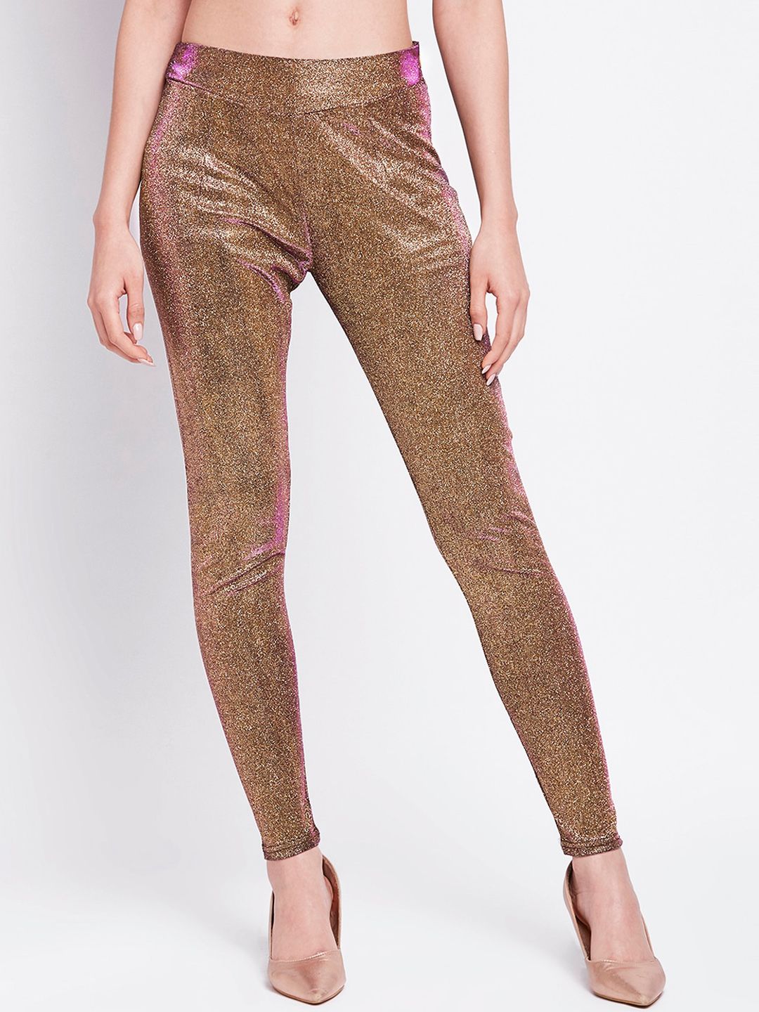 Ira Soleil Women Gold-Toned Comfort Skinny Fit Trousers Price in India