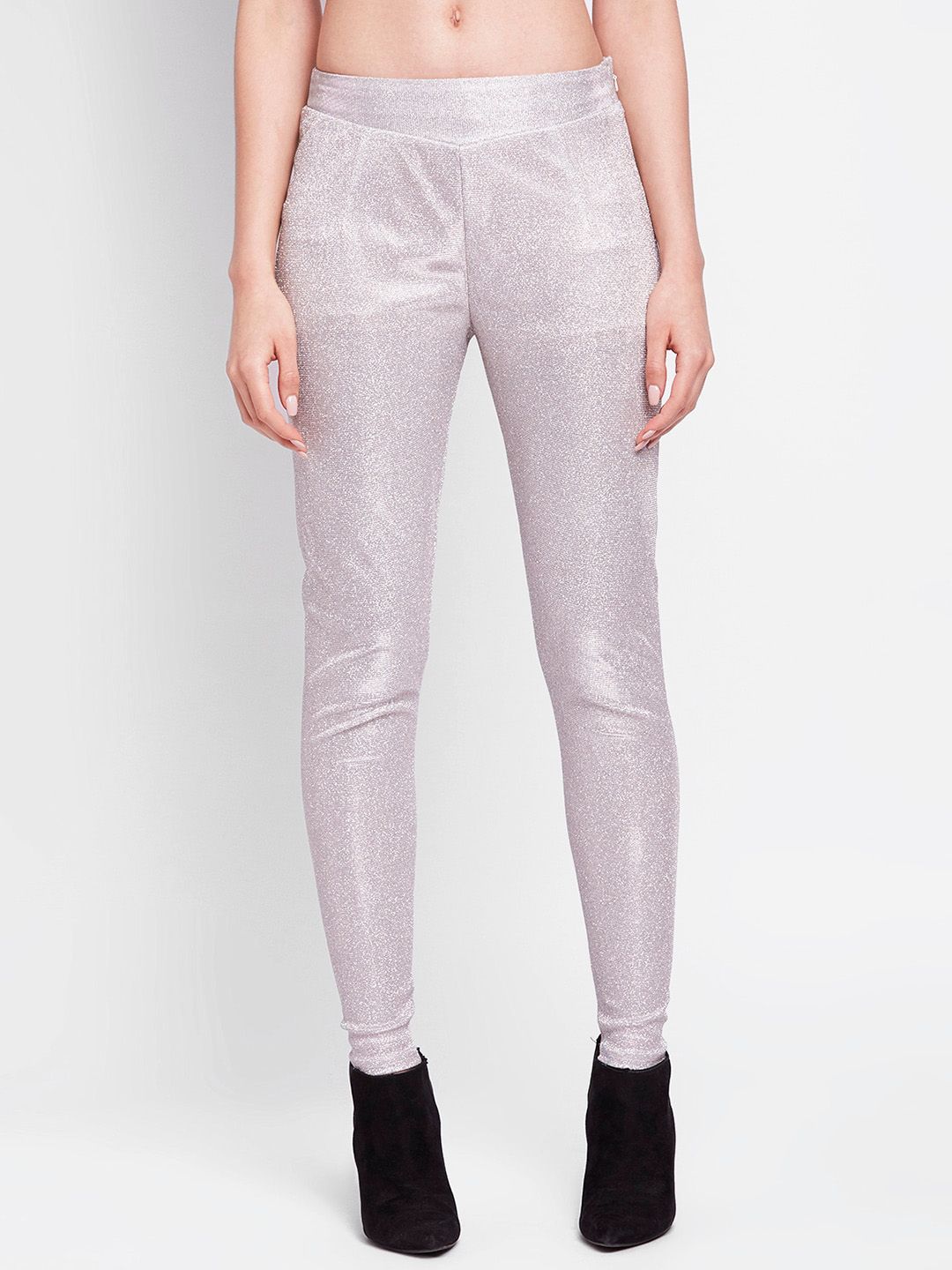 Ira Soleil Women Silver-Toned Comfort Skinny Fit Trousers Price in India