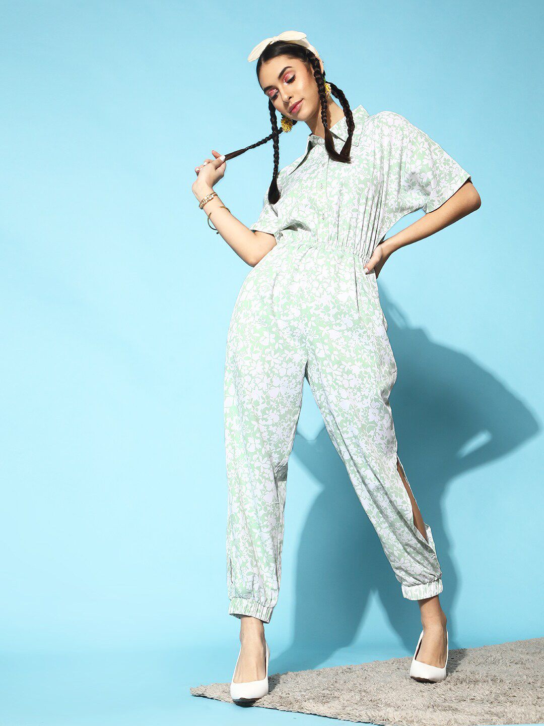 STREET 9 Women Gorgeous Green Printed Jumpsuit Price in India