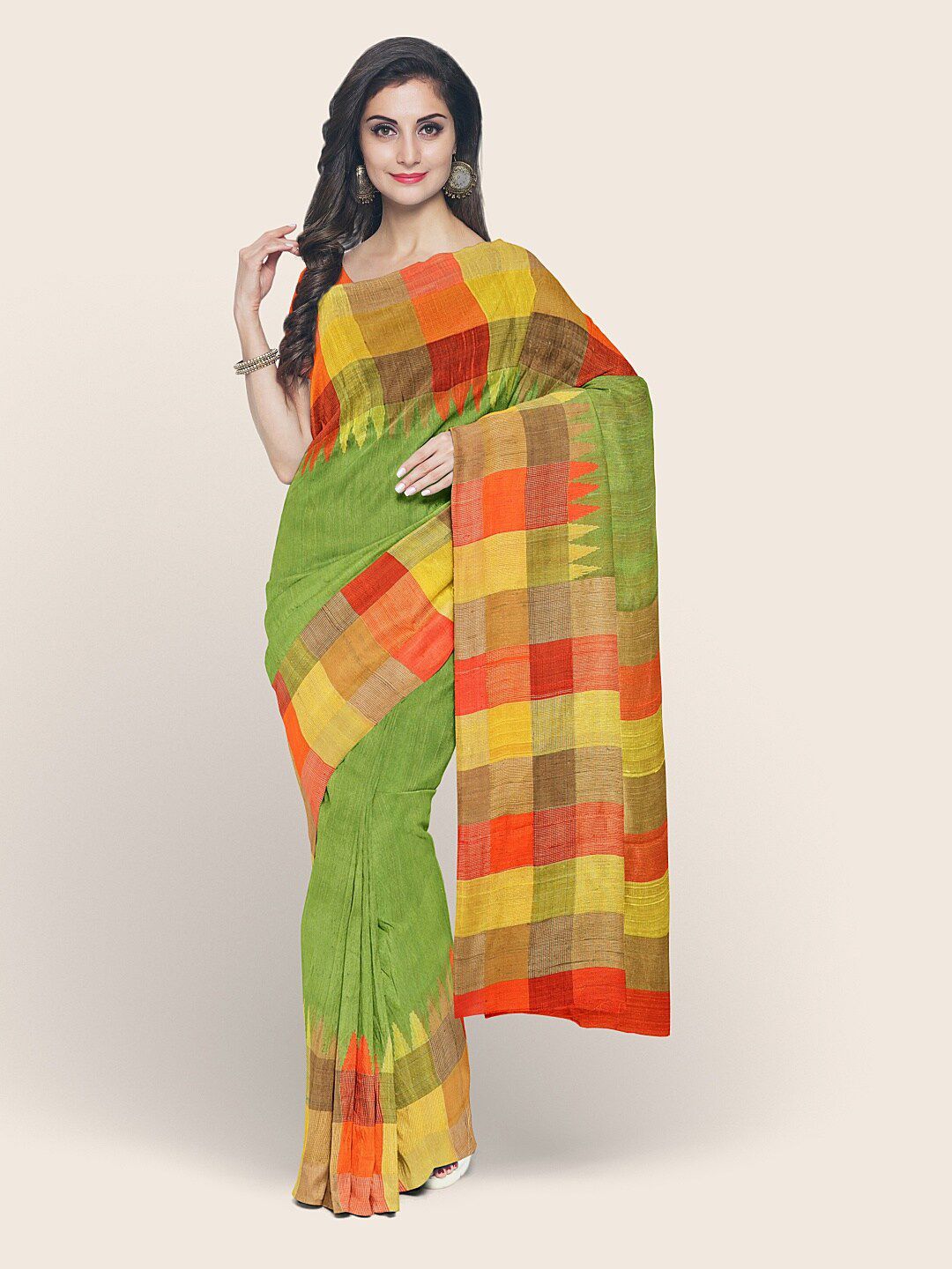 Pothys Green & Yellow Jute Silk Saree Price in India