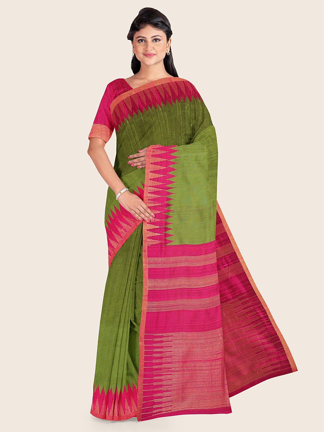 Pothys Green & Magenta Jute Silk Saree Price in India