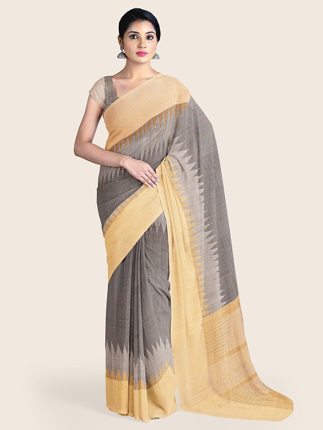 Pothys Grey & Gold-Toned Zari Jute Silk Saree Price in India