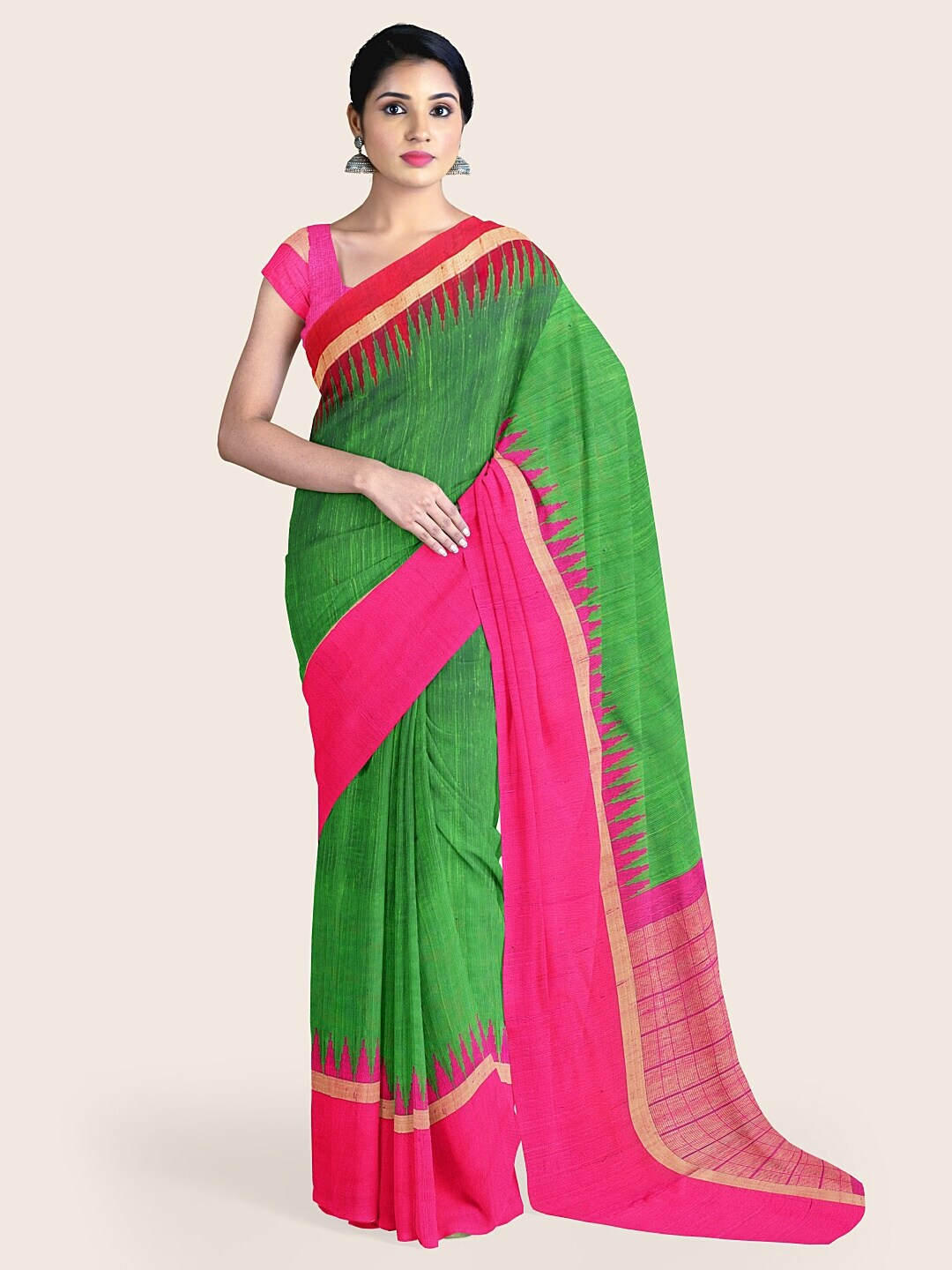 Pothys Green & Pink Zari Jute Silk Saree Price in India