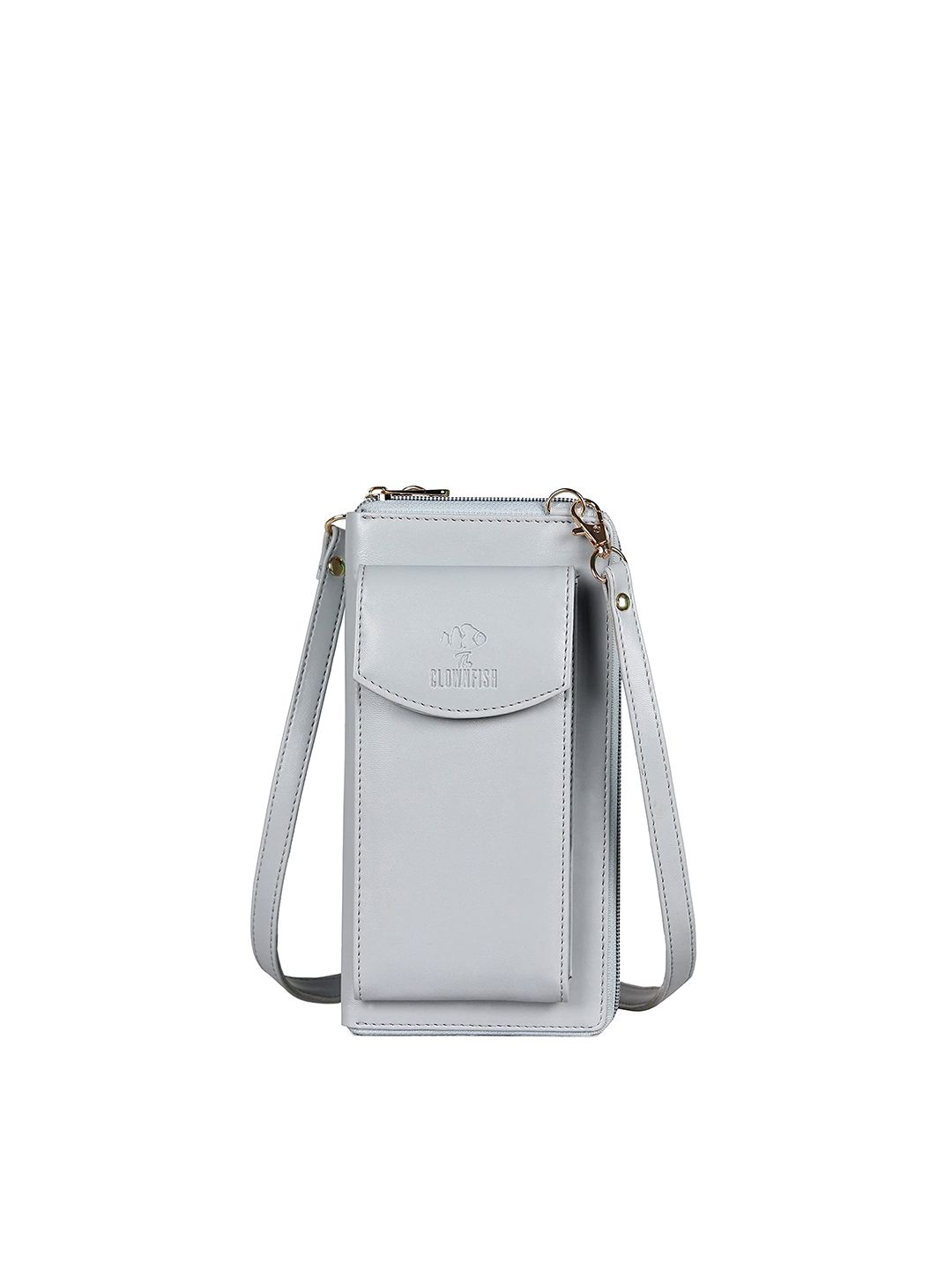 THE CLOWNFISH Women Grey Solid Leather Zip Around Wallet Price in India