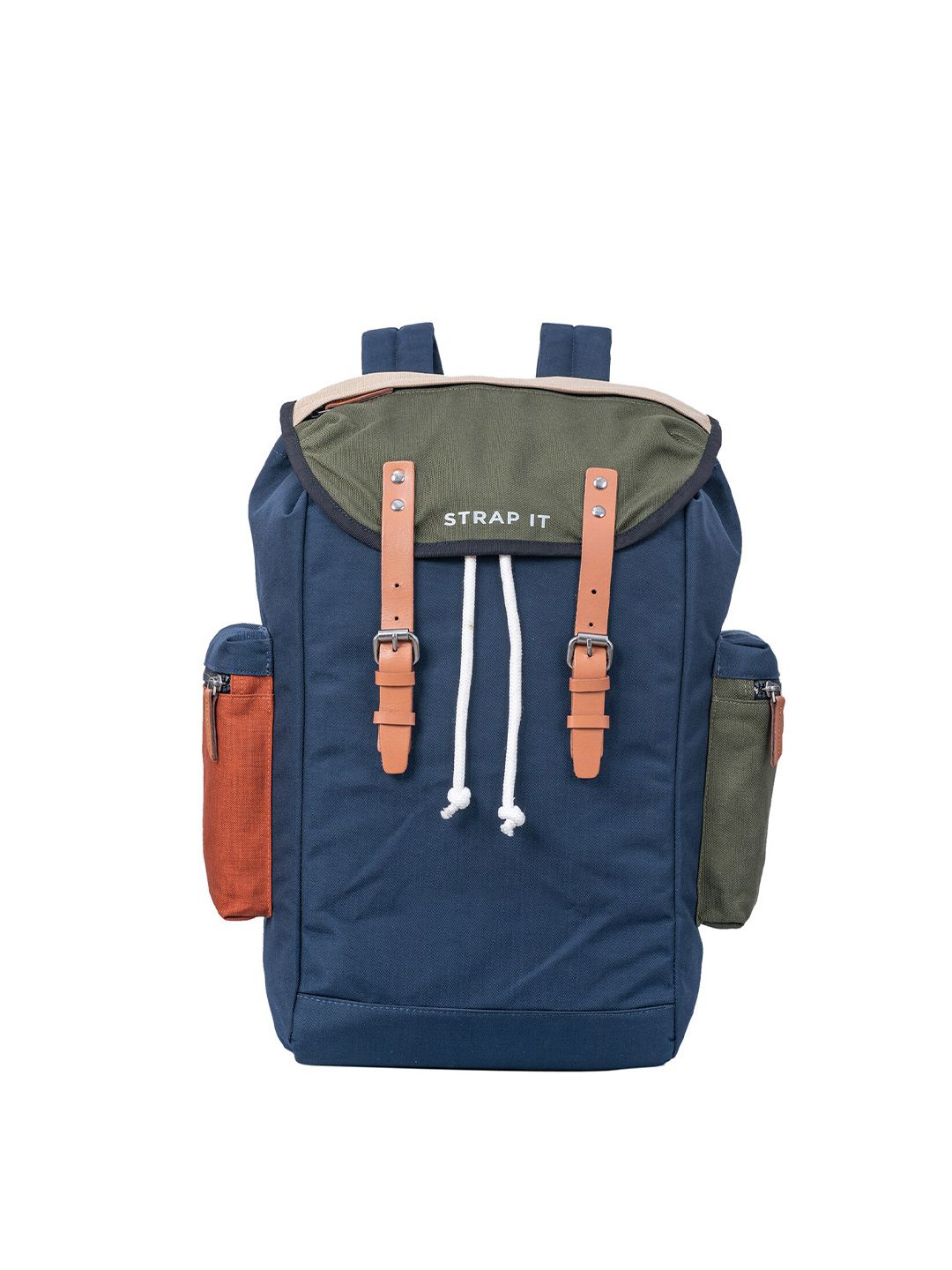 STRAP IT Unisex Blue & Olive Green Colourblocked Contrast Detail 15 Inch Laptop Backpack Price in India