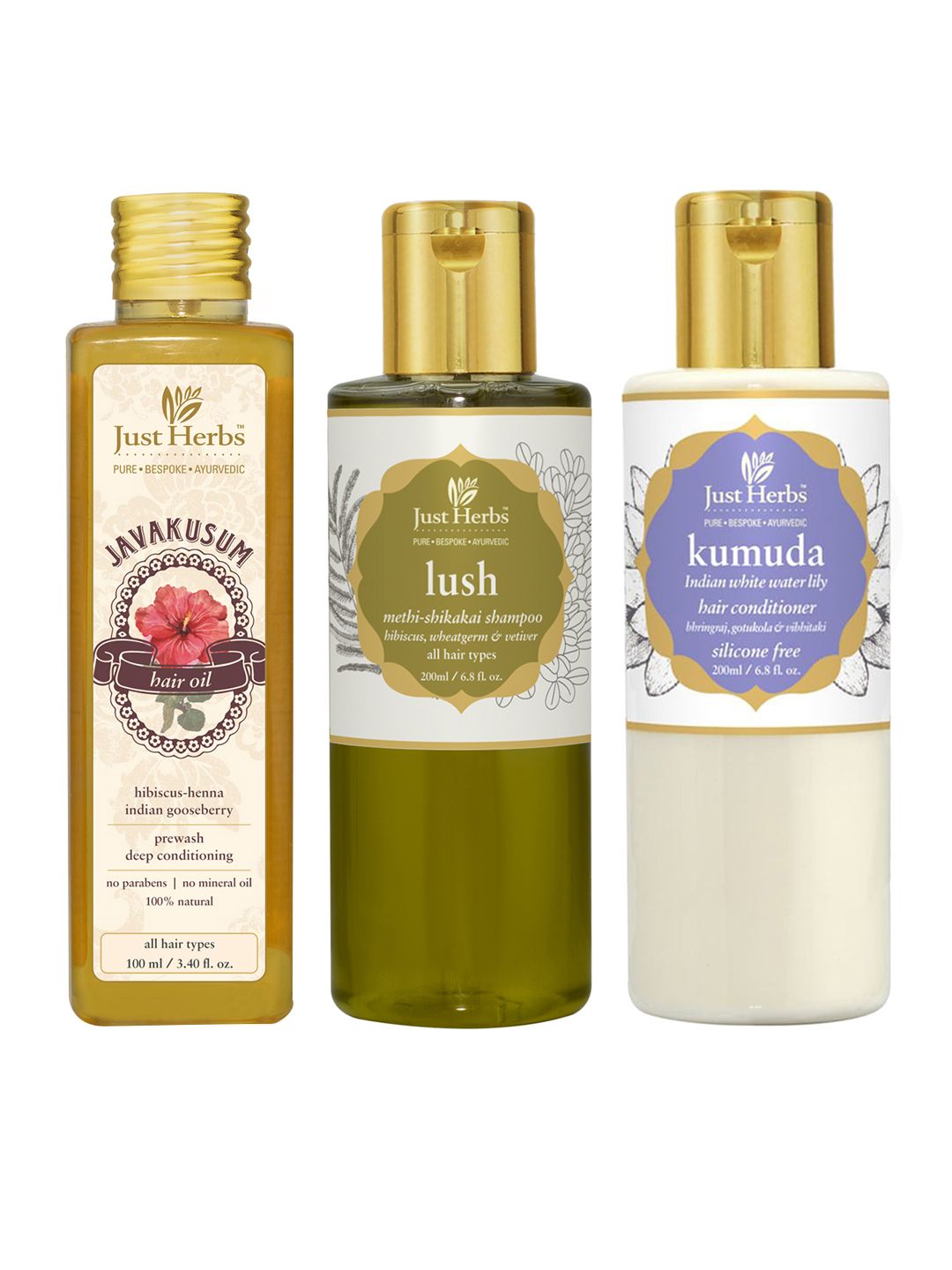 Just Herbs Set of Volumising Shampoo-Hair Oil & Waterlily Conditioner Price in India