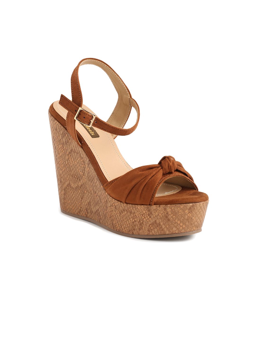 Flat n Heels Brown Suede Wedge Peep Toes Price in India