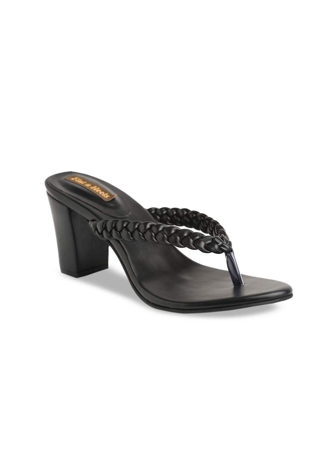 Flat n Heels Black Embellished Block Sandals Price in India