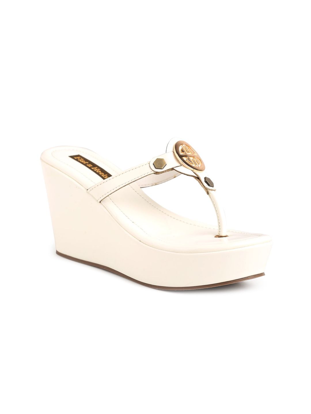 Flat n Heels White Embellished Wedge Heels Price in India