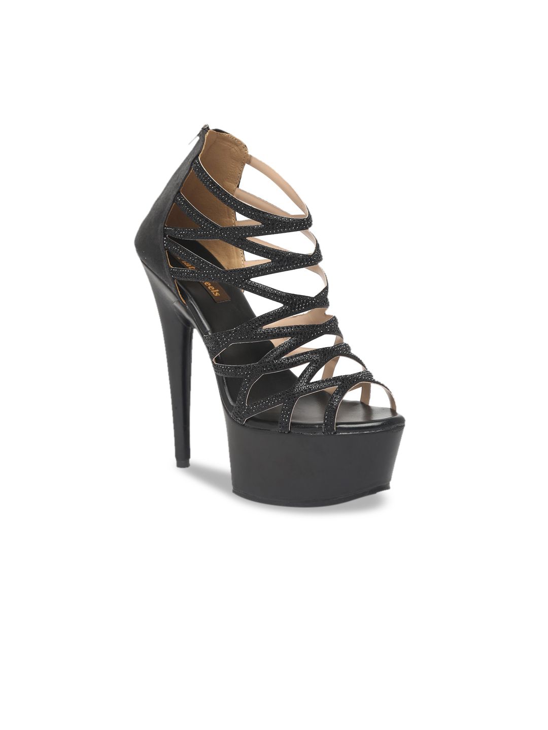 Flat n Heels Black Solid Stiletto Pumps Price in India