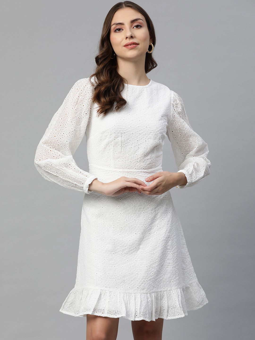 Marks & Spencer White Schiffli Embroidered A-Line Dress Price in India
