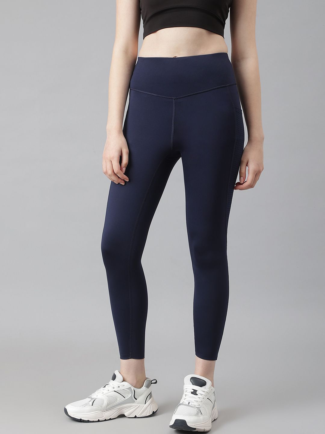 Marks & Spencer Women Navy Blue Solid High-Rise Cropped Tights Price in India