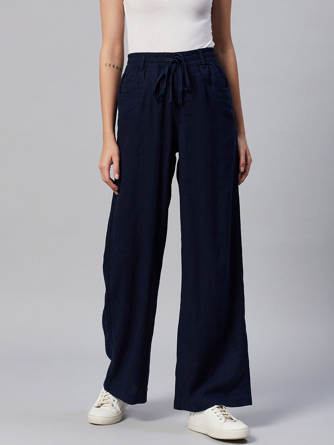 Marks & Spencer Women Navy Blue Trousers Price in India