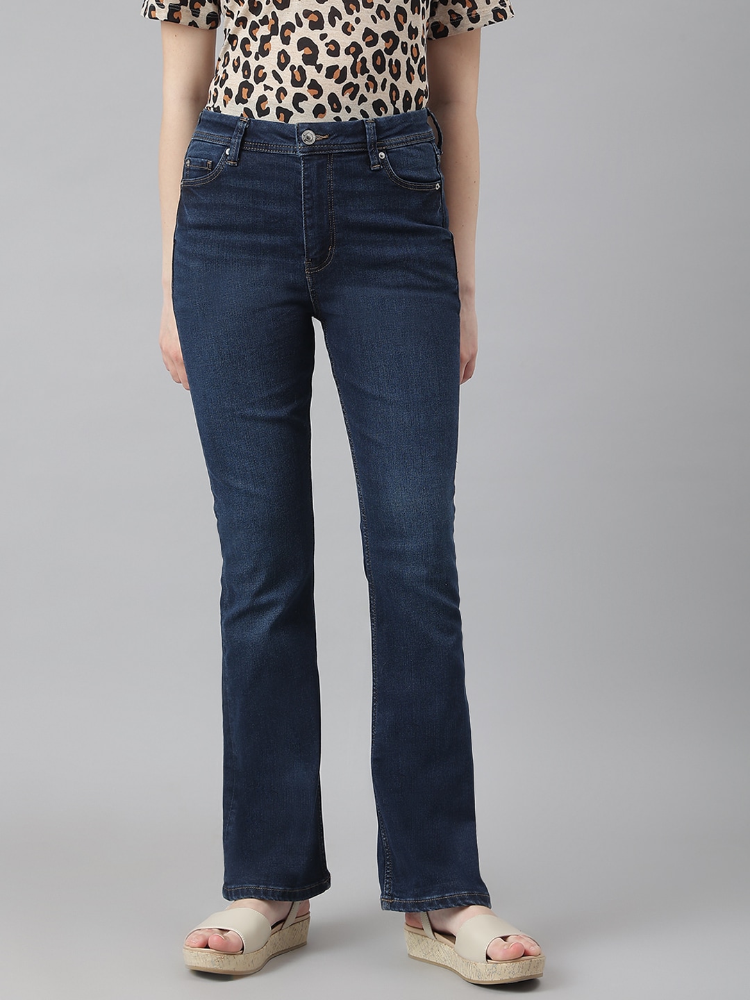 Marks & Spencer Women Navy Blue Straight Fit Light Fade Jeans Price in India