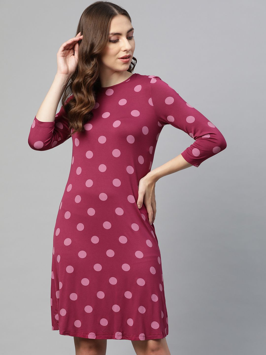 Marks & Spencer Purple & Pink Polka Dot Print A-Line Dress Price in India