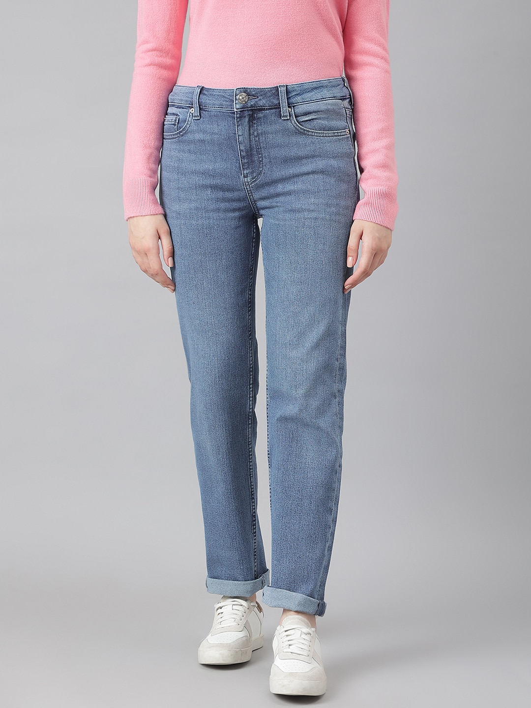 Marks & Spencer Women Blue Straight Fit Light Fade Stretchable Jeans Price in India