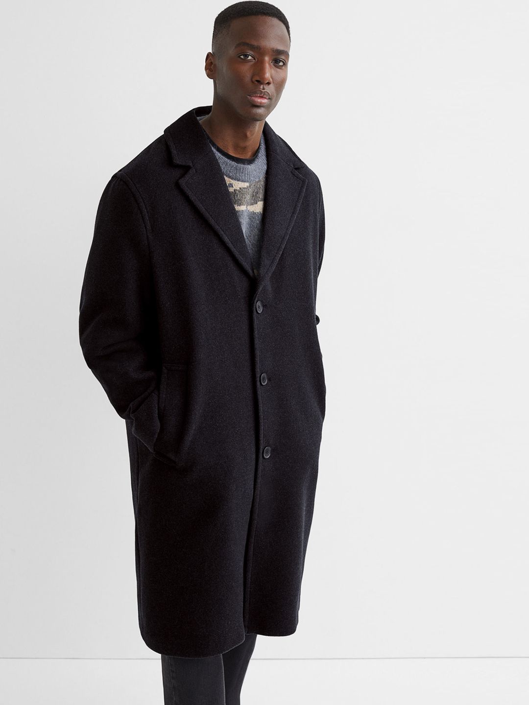 Buy H&M Men Dark Grey Oversized Wool-Blend Coat - Coats for Men