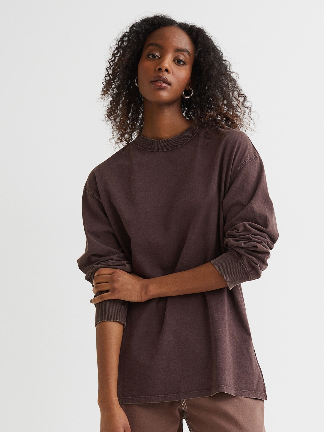 H&M Women Brown Long-Sleeved Jersey Top Price in India