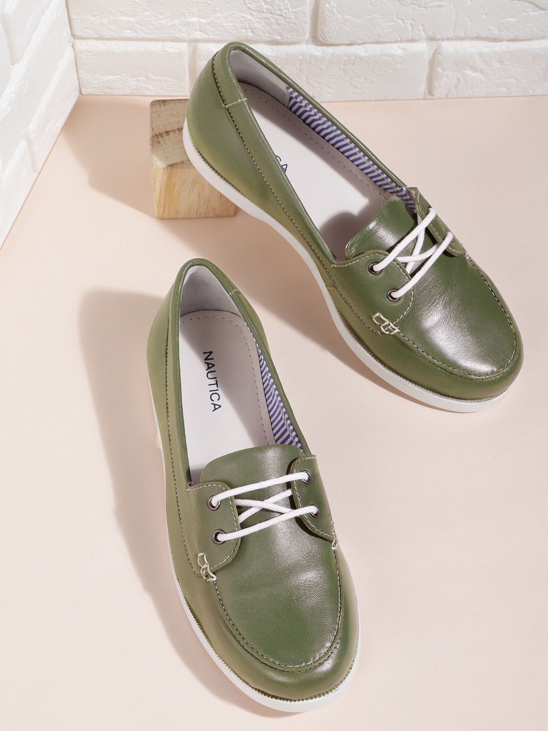 Nautica Women Olive Green Leather Sneakers Price in India