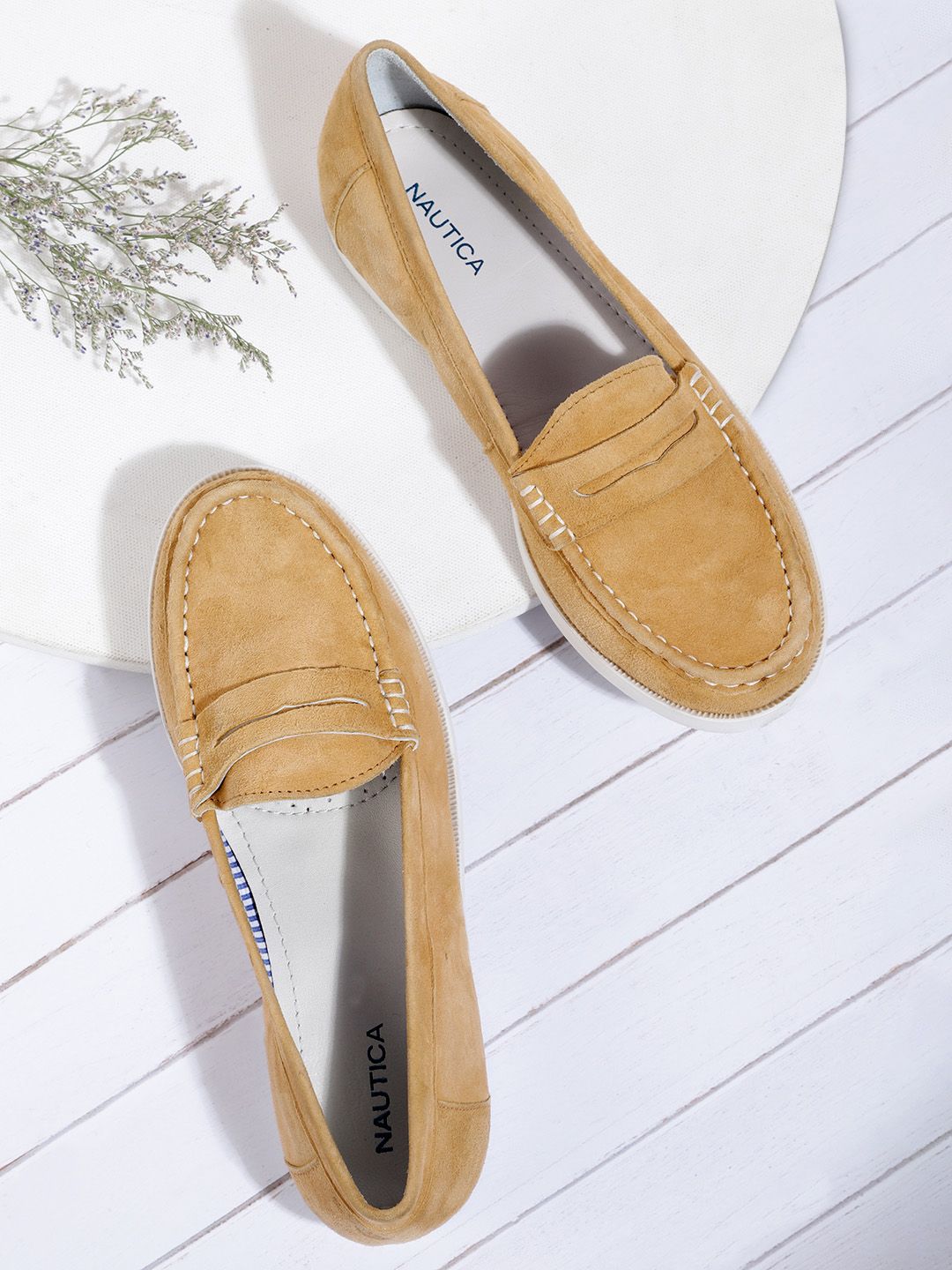 Nautica Women Camel Brown Leather Penny Loafers Price in India