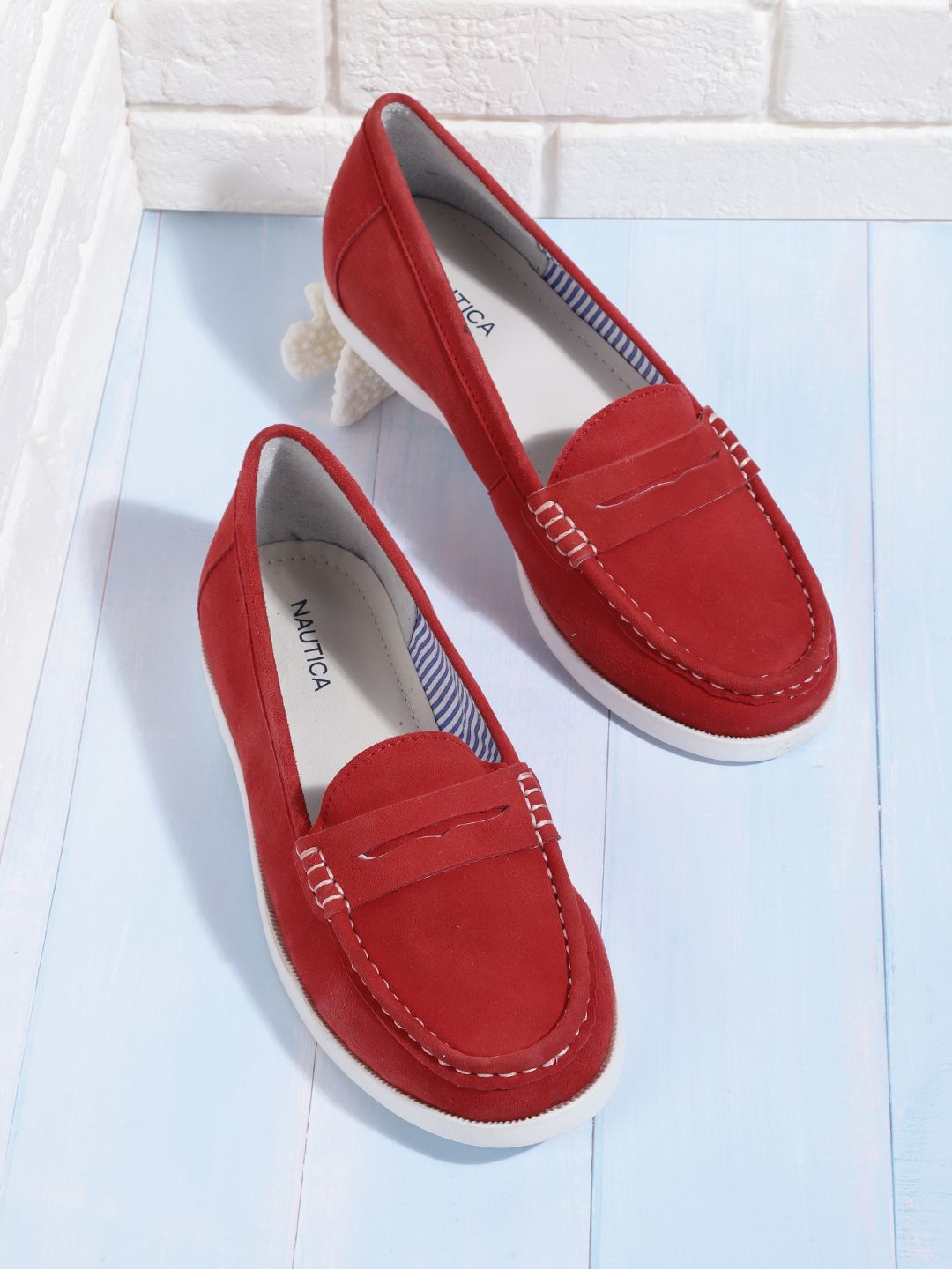 Nautica Women Red Leather Penny Loafers Price in India