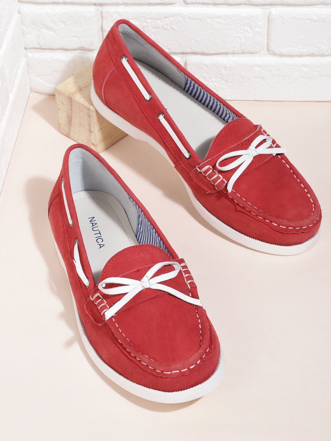 Nautica Women Red Leather Loafers Price in India