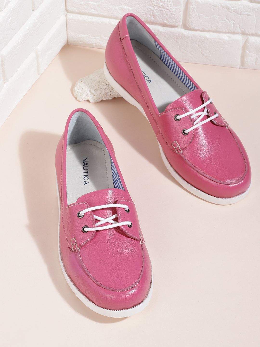 Nautica Women Fuchsia Pink Leather Sneakers Price in India