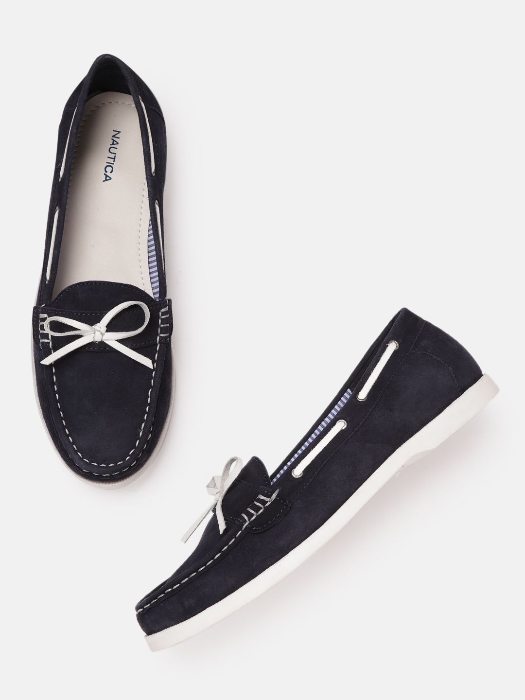 Nautica Women Navy Blue Leather Loafers Price in India