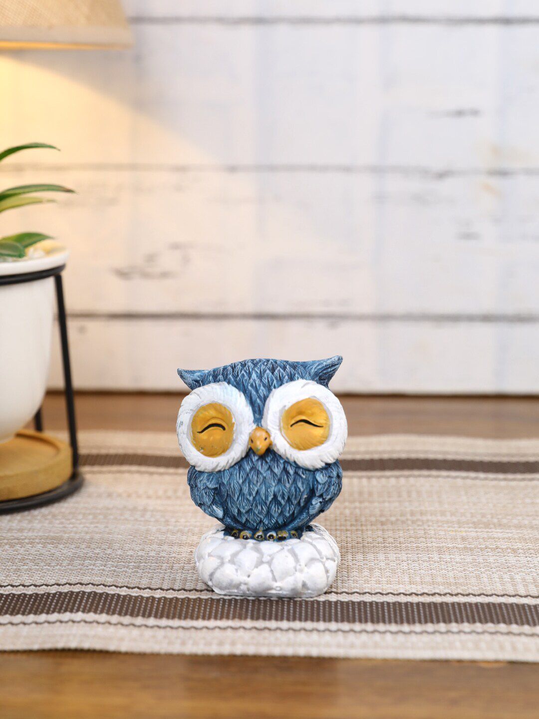 CraftVatika Blue & White Mother Owl with Baby Decorative Showpiece Price in India