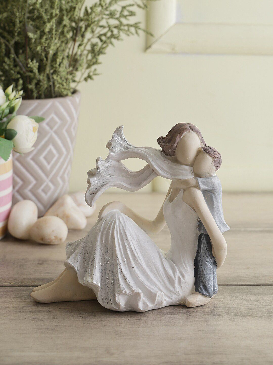 CraftVatika White & Grey Mother & Baby Son Statue Showpiece Price in India