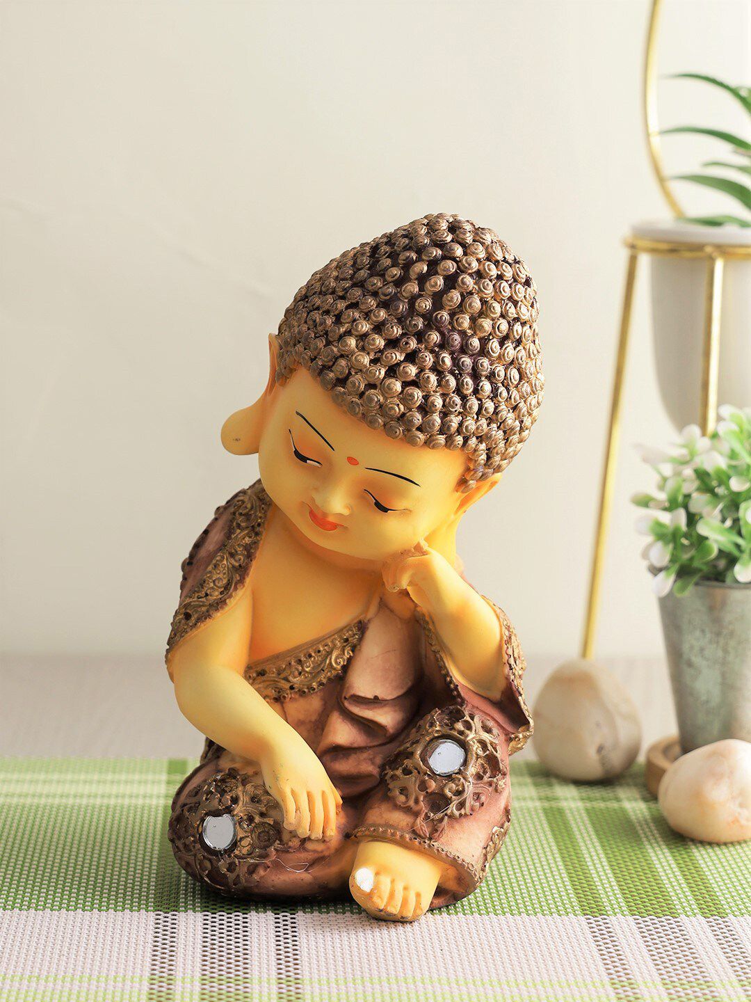 CraftVatika Brown Monk Buddha Idols Statue Showpieces Price in India