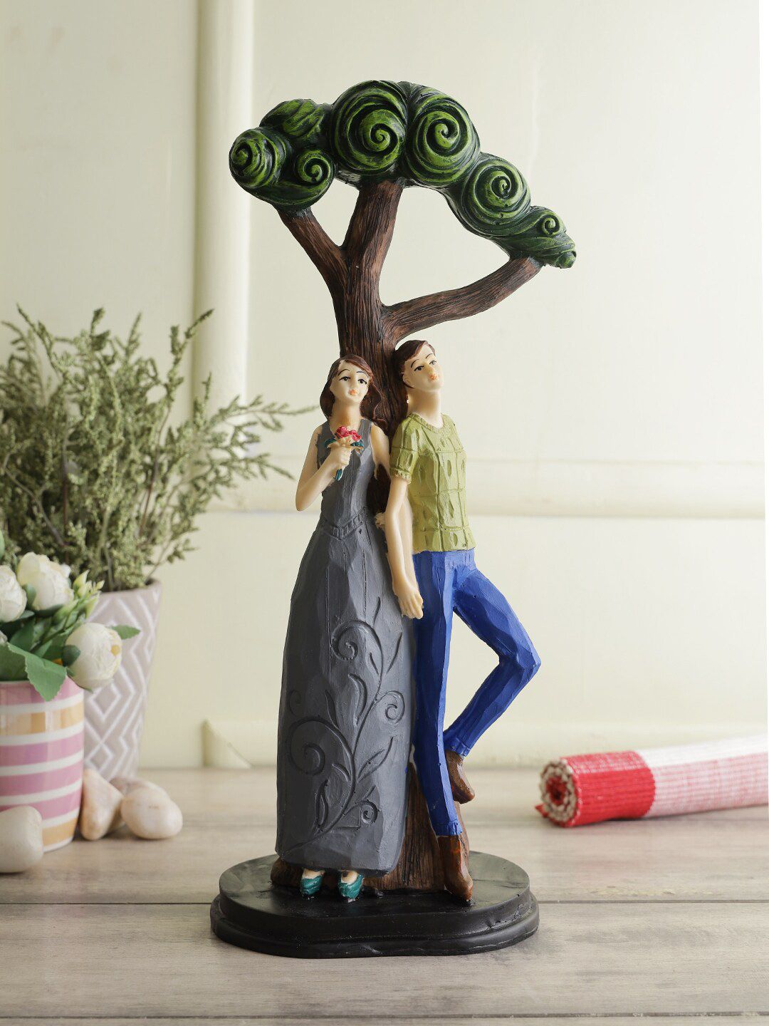 CraftVatika Blue & Brown Romantic Love Couple Under Tree Polyresin Showpiece Price in India