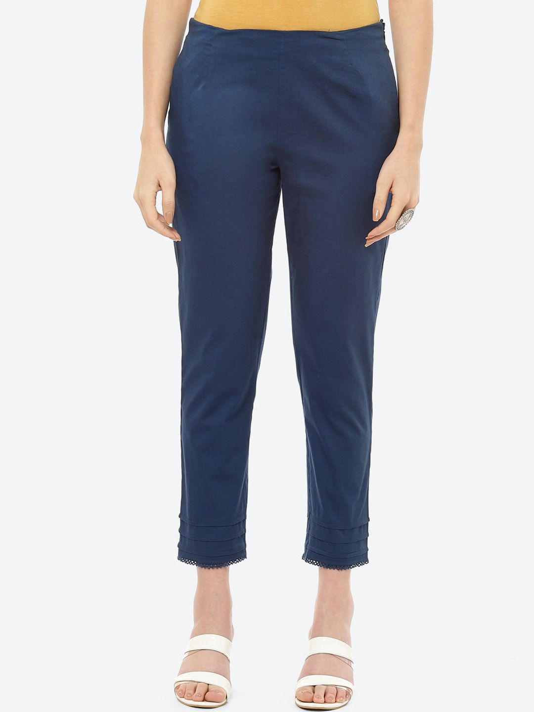 Rangriti Women Navy Blue Slim Fit Trousers Price in India