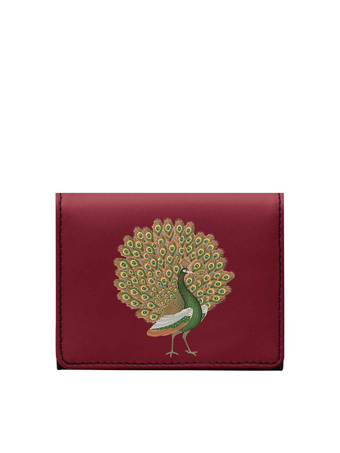 DailyObjects Unisex Maroon & Green Ethnic Motifs Printed Two Fold Wallet Price in India