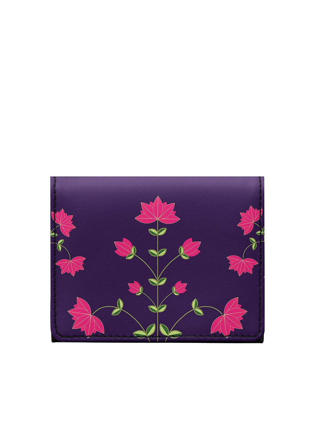 DailyObjects Unisex Purple & Pink Floral Printed PU Two Fold Wallet Price in India