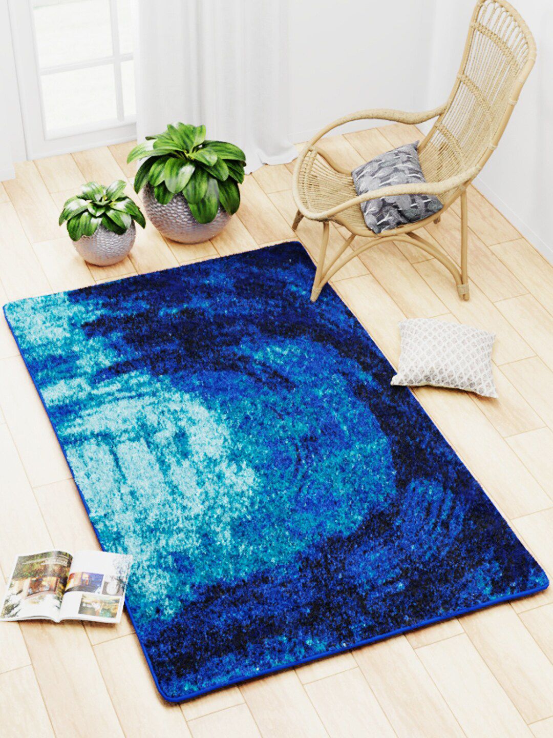 BIANCA Blue Printed Carpet With Non-Slip Rubber Backing Price in India