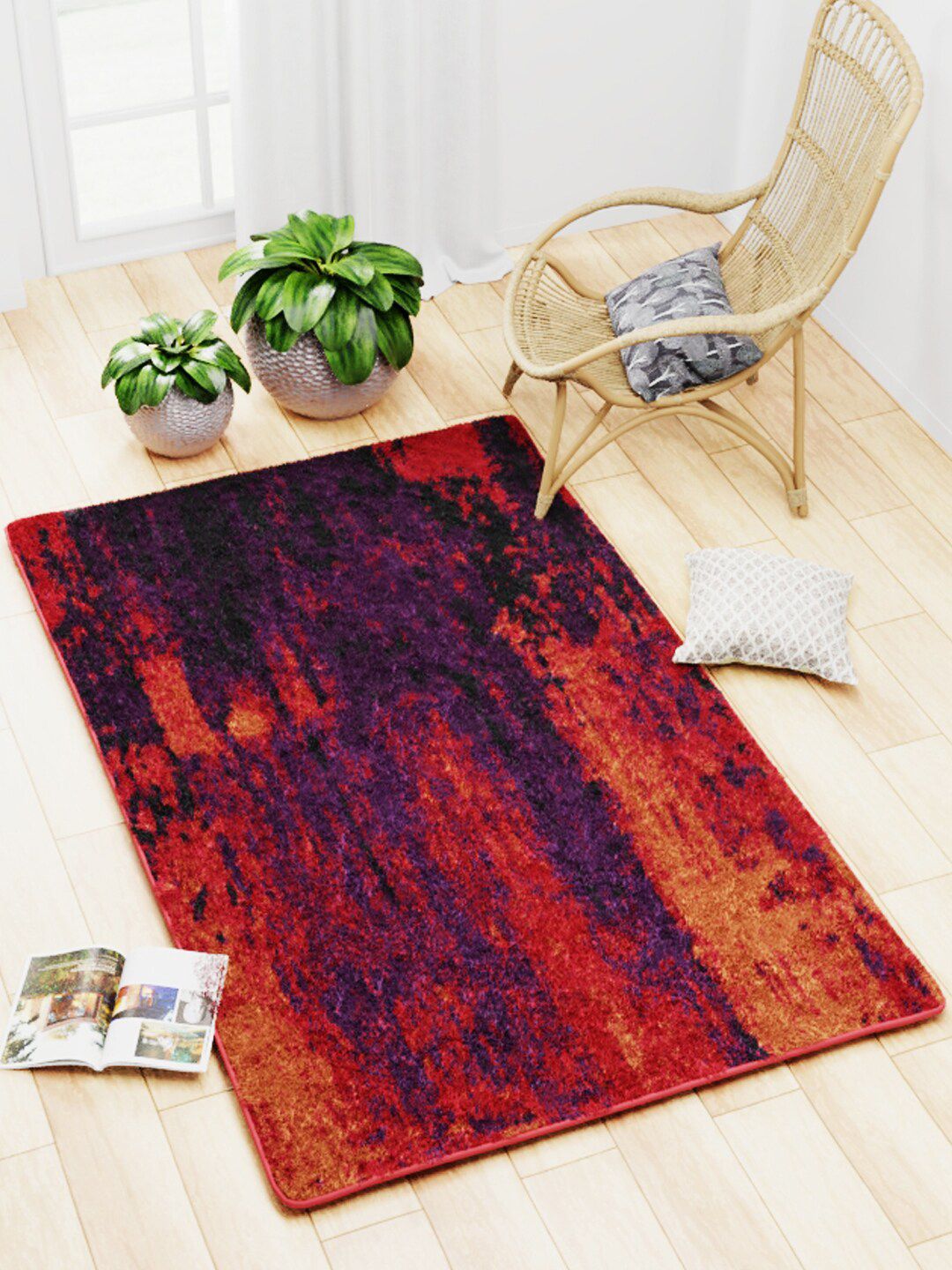 BIANCA Red & Purple Abstract Anti Skid Rug Carpet Price in India