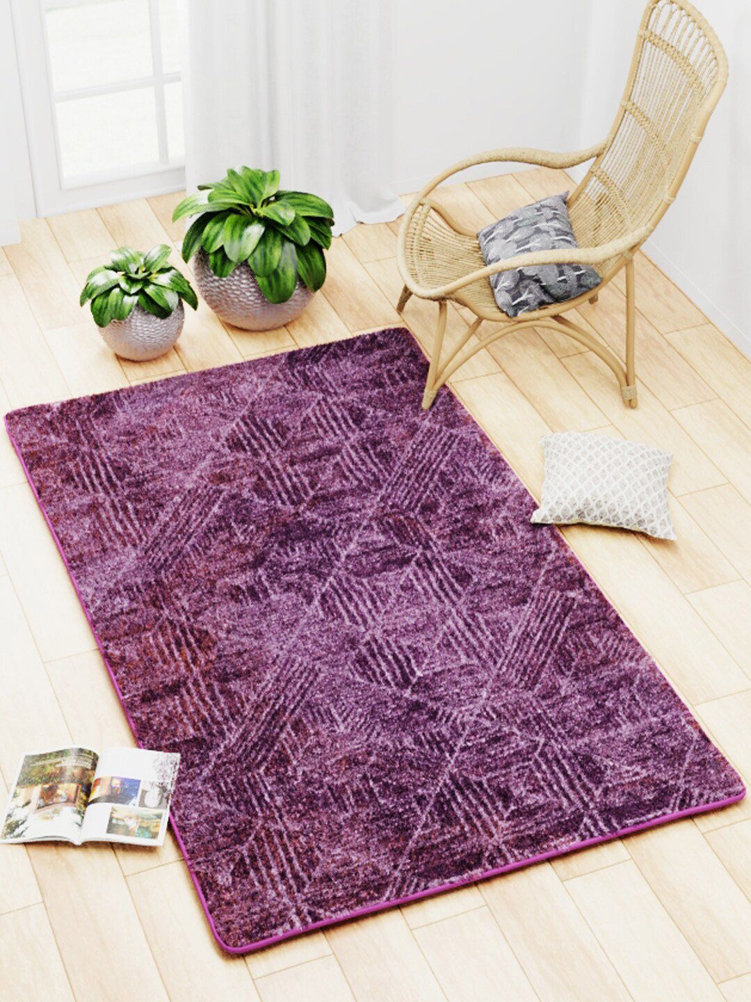 BIANCA Purple Printed Anti-Skid Carpet With Non-Slip Rubber Backing Price in India