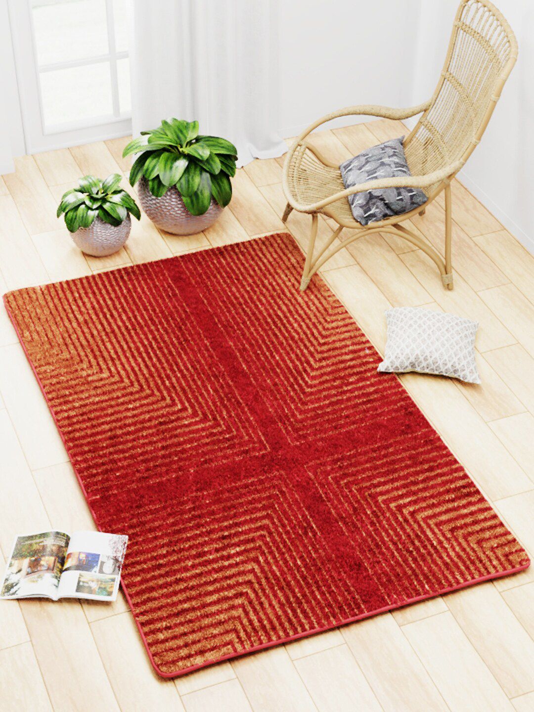 BIANCA Red Geometric Anti Slip Rug Carpets Price in India