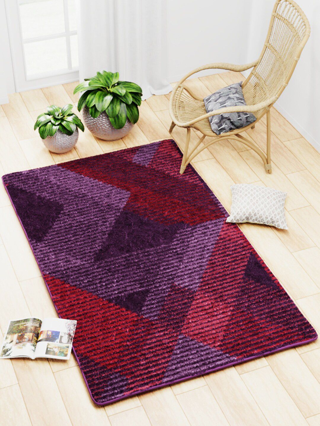 BIANCA Purple & Red Printed Soft-Fluffy Anti-Skid Carpets Price in India